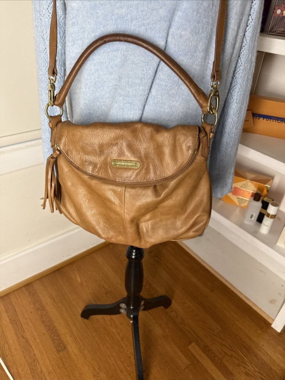 CYNTHIA ROWLEY Medium Tan Brown Leather Shoulder Hobo Tote Satchel Purse Bag